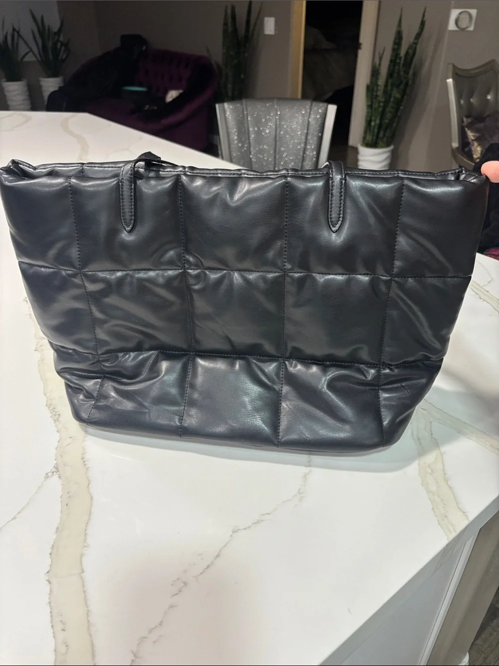 Victoria's Secret Black Quilted Tote with Gold Logo